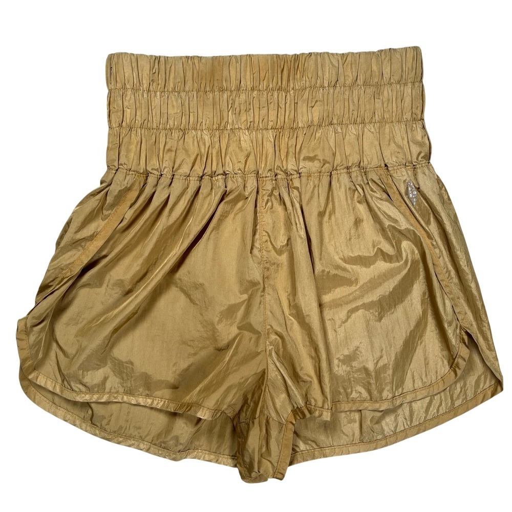 FP Movement The Way Home Shorts Womens Large Mustard Yellow Smocked High Rise
